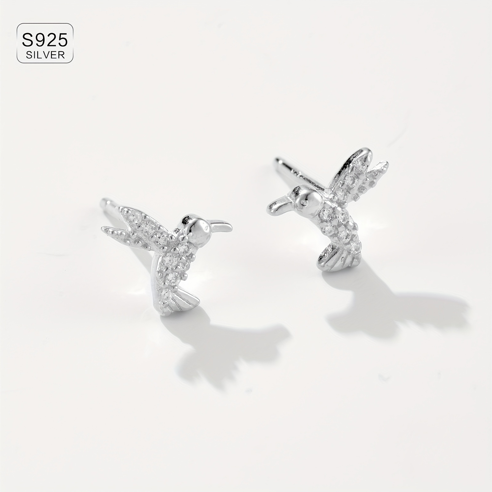 Women's Hummingbird Shaped Stud Earrings in 925 Silver